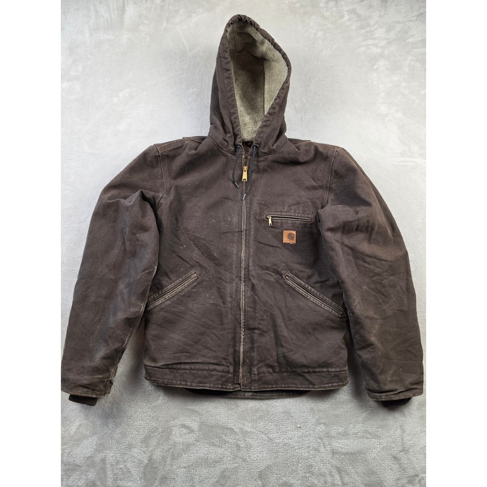 Vintage Carhartt Sierra Jacket J141 Mens Small Dark Brown Sherpa Lined Sandstone